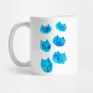 Blue Watercolor Cat Faces Mug